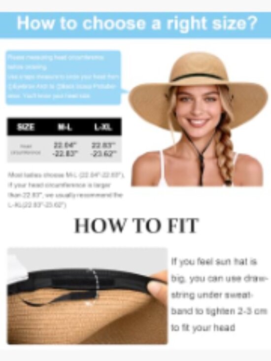 Foldable Wide Brim Straw Sun Hat with Chin Strap UPF 50+ main image 4